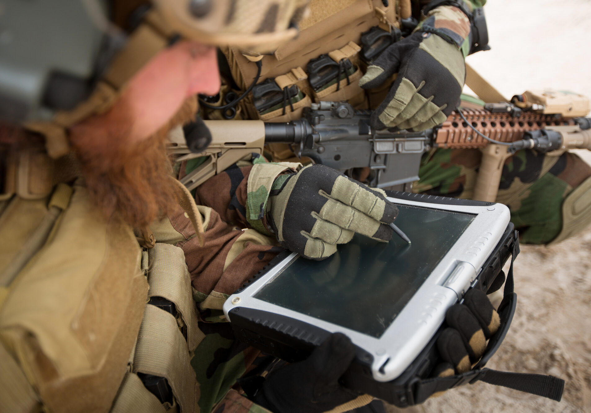 commander of the Rangers paves the route on an electronic tablet